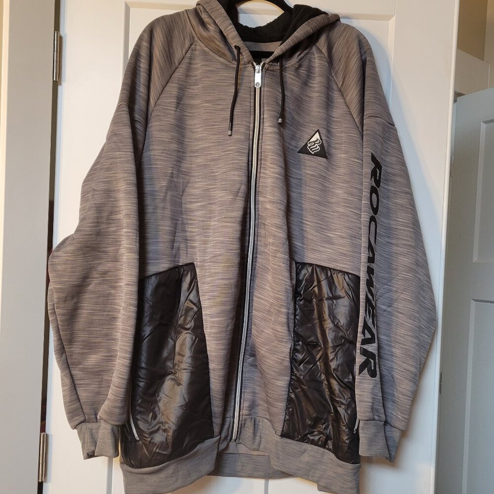 Rocawear Men's Big & Tall Gray and Black Hooded Jacket Size 5XL Full Zip Pockets